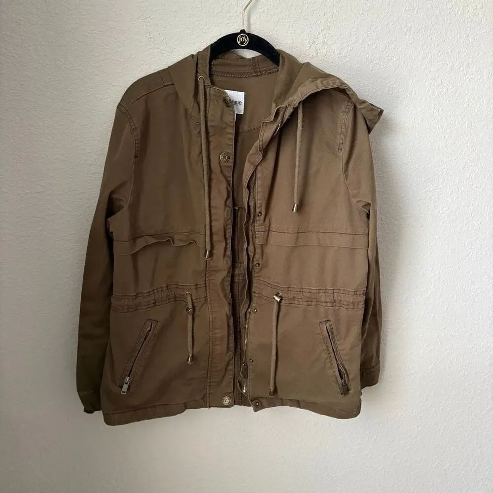 Kensie Hooded Utility Jacket Anorak Style Drawstring Waist Size Small